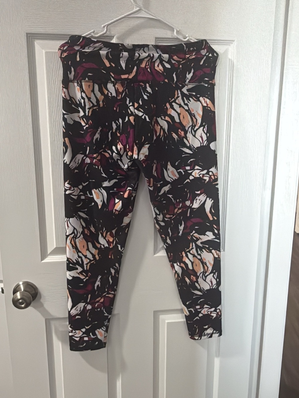 Balance Collection Floral Print Leggings - Black with Purple, White & Tan